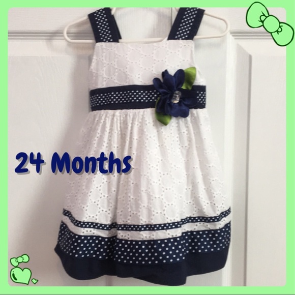 Sweet Heart Rose Other - White and Navy Eyelet Dress